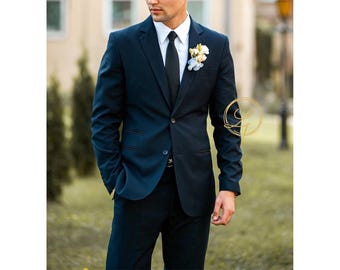 Costume 2 pièces en rayonne éponge bleu clair, costume sur mesure pour homme fait à la main, tenue de mariage, de fête et de cérémonie.