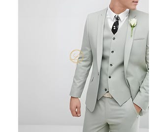 Costume 3 pièces vert menthe pour homme, coupe slim, tissu éponge rayonne.
