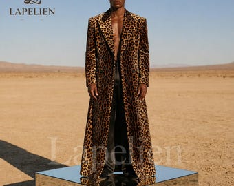 Vintage Animal Print Overcoat | Leopard Print Long Coat | Luxury Statement Trench Coat for Men | Designer Fashion Coat for men-Gift for him