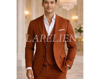 Costume trois pièces orange brûlé pour homme, costume de mariage orange rouille.