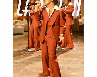 Costume trois pièces orange brûlé pour homme, costume de mariage rouille, costume rétro à jambes larges.