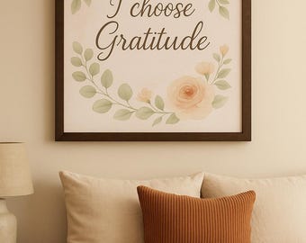 Gratitude Quote Print: Minimalist Floral Wall Art (Digital Download)