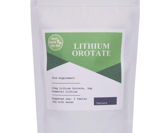 Lithiumorotaat 5 mg tabletten, lithiumorotaat 125 mg, elementair lithium 5 mg, veganistisch supplement, niet-ggo