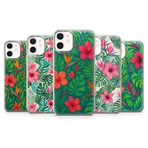 Tropical Boho Phone Case Flower Leaves Cover for iPhone 17, 16Pro, 15, 14, 13, 12, Samsung S25, S24, S23,  S22, A16, A56, A55, Pixel 10Pro 9