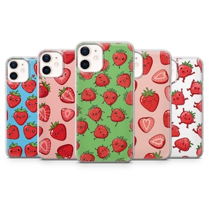 Cute StrawBerry Phone Case Drawing Cover for iPhone 17, 16Pro, 15, 14, 13, 12, Samsung S25, S24, S23,  S22, A16, A56, A55, Pixel 10Pro, 9Pro