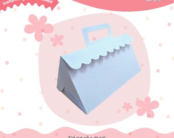 Caja triangular con asa SVG y Studio3, archivo de corte digital para Cricut, Silhouette, Brother, plantilla de caja de regalo DIY, ideal para regalar a un amigo