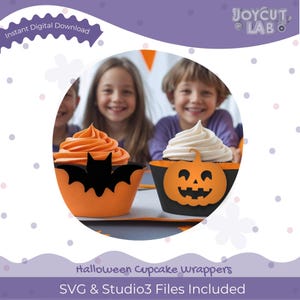 Halloween Cupcake Wrappers Bundle Silhouette Digital File (.Studio3) and SVG for DIY Halloween Kids Party Decorations - JoyCut Lab