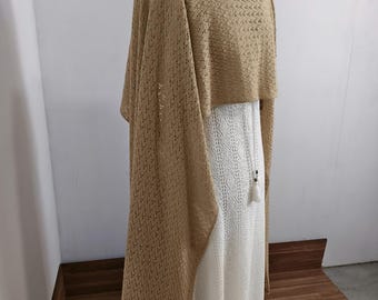 Mantilla Capa Asimetrico Lana Merino Calada