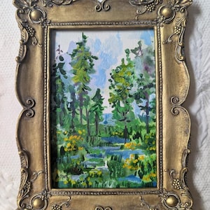 Handgeschilderd boslandschap | Ingelijste originele aquarelkunst | Natuurmuurdecoratie