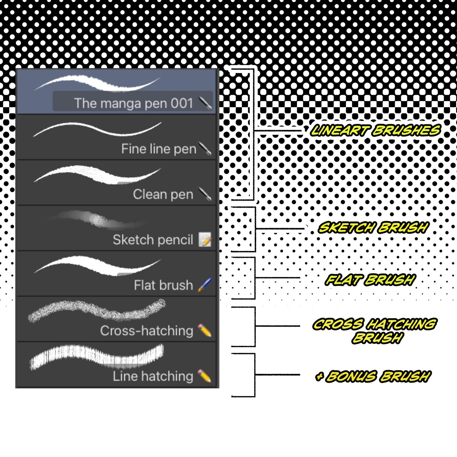 Clip Studio Paint Manga Brush Set - Inking, Lineart, Sketch - Essential ...