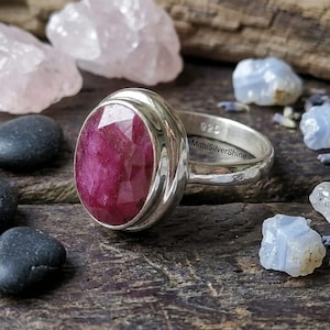 Oval Ruby Sterling Silver Ring, July Birthstone, Handmade