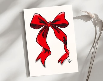 Red Ribbon Wall Art – Coquette Bow Illustration | ZM#07
