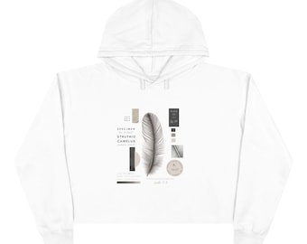 Feather Minimalist Crop Hoodie — Neutral Boho Graphic