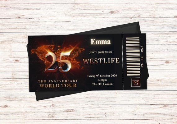 Personalised Westlife Tour Concert Style Ticket | Novelty Keepsake Gift