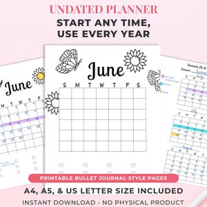 Utskrivbar odaterad kalender | 60-sidig bunt | A4, A5, US Letter