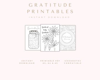 Utskrivbart paket med tacksamhetsdagbok: Mindfulness och vanespårare för egenvård (PDF-nedladdning)