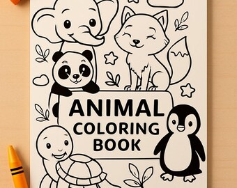Druckbares Tieres Malbuch für Kinder - 13 lustige Seiten mit Zoo- & Safari-Tieren! Sofortiger PDF-Download - Lustige Lernaktivität