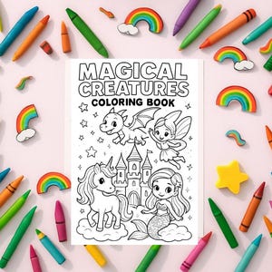 Magical Creatures Coloring Book for Kids – 12 Pages with Unicorns, Dragons, Mermaids & More – Printable PDF – Ages 4–8