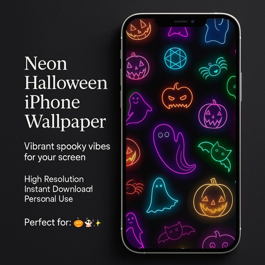 Neon Halloween iPhone Wallpaper | Glowing Pumpkins & Ghosts | Cyber