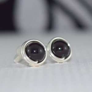 Black Obsidian gemstone post earrings - 9mm handmade Sterling stud earrings - Healing stone - Black stone earrings - Free shipping Canada