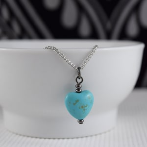Turquoise gemstone heart necklace - Stainless steel chain - Turquoise necklace - Turquoise heart - December birthstone - Free ship. Canada