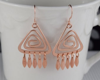 Rose gold earrings - Boho fantasy fashion - Rose gold dangle earrings - swirl design earrings - Free shipping to Canada