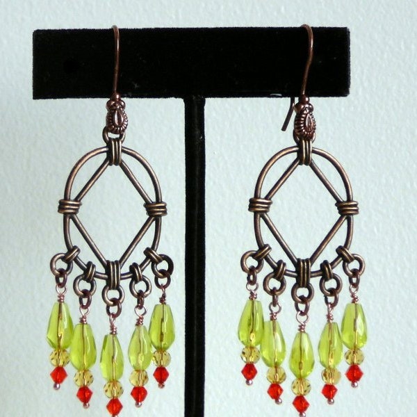 Antiqued copper bohemian style earrings - Long  dangle earrings - Statement earrings - Canada made - Free shipping to Canada