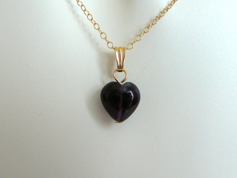 Gift idea Gold-filled chain Dark purple Fluorite Stone heart Beautiful gemstone heart Heart necklace Free shipping Canada & USA