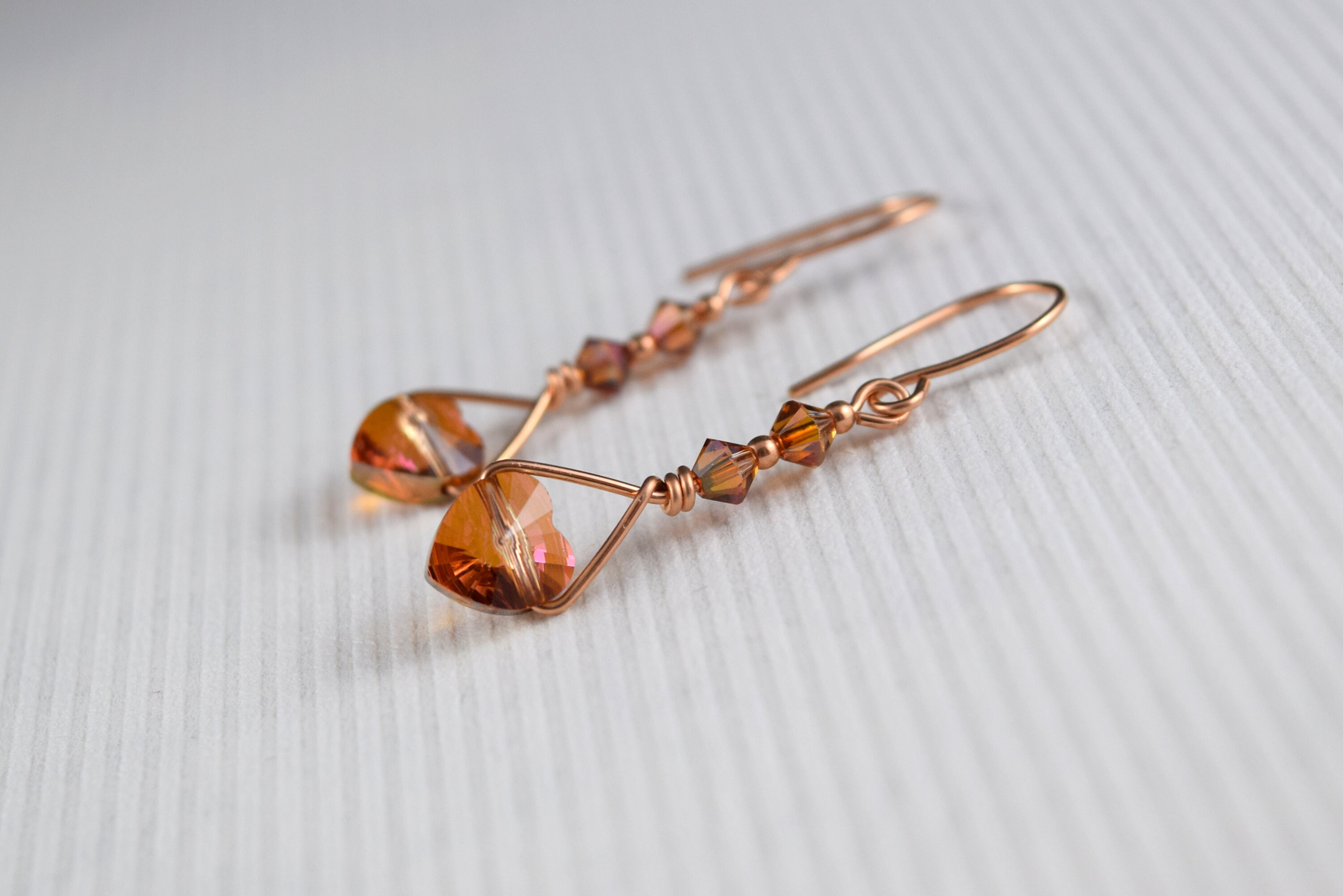 Swarovski Heart Earrings Rose Gold Earrings Dangle Earrings Nickel Free Earrings Copper Effect Swarovski Free Shipping to Canada Etsy Canada