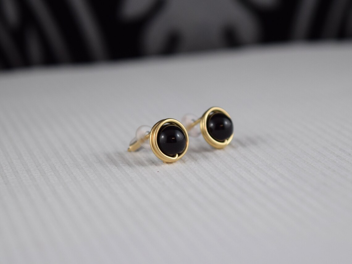 CLARA STUD GOLD OBSIDIAN BLACK main image 0