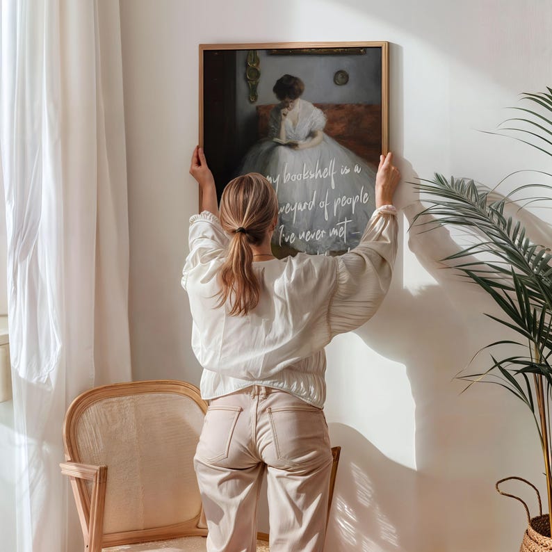 Dark Romance Art, Vintage Literary Canvas Wall Art - Moody Gothic Reading Girl Painting | Wrapped Canvas | Book Lover Decor image 5