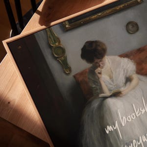 Dark Romance Art, Vintage Literary Canvas Wall Art - Moody Gothic Reading Girl Painting | Wrapped Canvas | Book Lover Decor image 7
