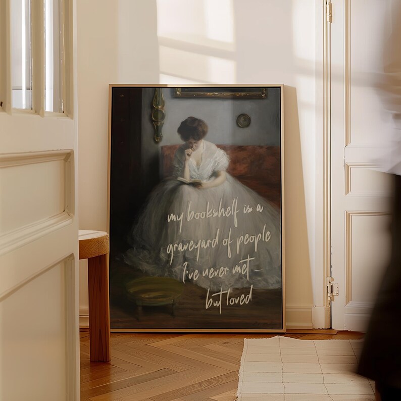 Dark Romance Art, Vintage Literary Canvas Wall Art - Moody Gothic Reading Girl Painting | Wrapped Canvas | Book Lover Decor image 2