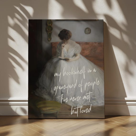 Dark Romance Art, Vintage Literary Canvas Wall Art - Moody Gothic Reading Girl Painting | Wrapped Canvas | Book Lover Decor