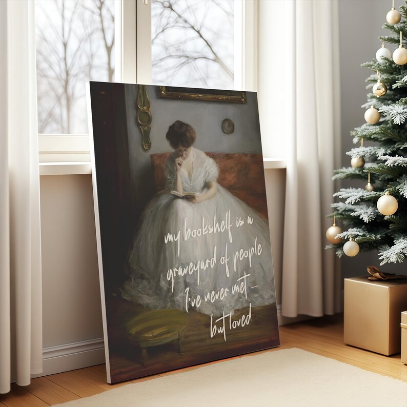 Dark Romance Art, Vintage Literary Canvas Wall Art - Moody Gothic Reading Girl Painting | Wrapped Canvas | Book Lover Decor image 6