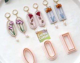 Long Oval & Rectangle Polymer Clay Cutter Set | Modern Arch Dangle Earring Mold