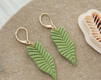 Juego de cortadores de arcilla con forma de hoja de pluma/Molde botánico tropical para joyería de arcilla polimérica