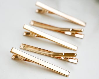 Gold Barrette Hair Clip Blanks for Polymer Clay, Flat Rectangle Alligator Clips, 5-Pack