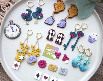 Wonderland Polymer Clay Cutters & Stamps, Teapot, Pocket Watch, Playing Cards, Jewelry Making Tools