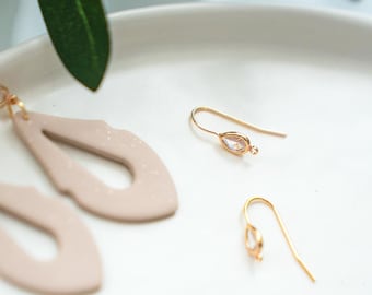 14K Gold Filled Earring Hooks with Teardrop Zircon Charm, Dangle Jewelry Findings