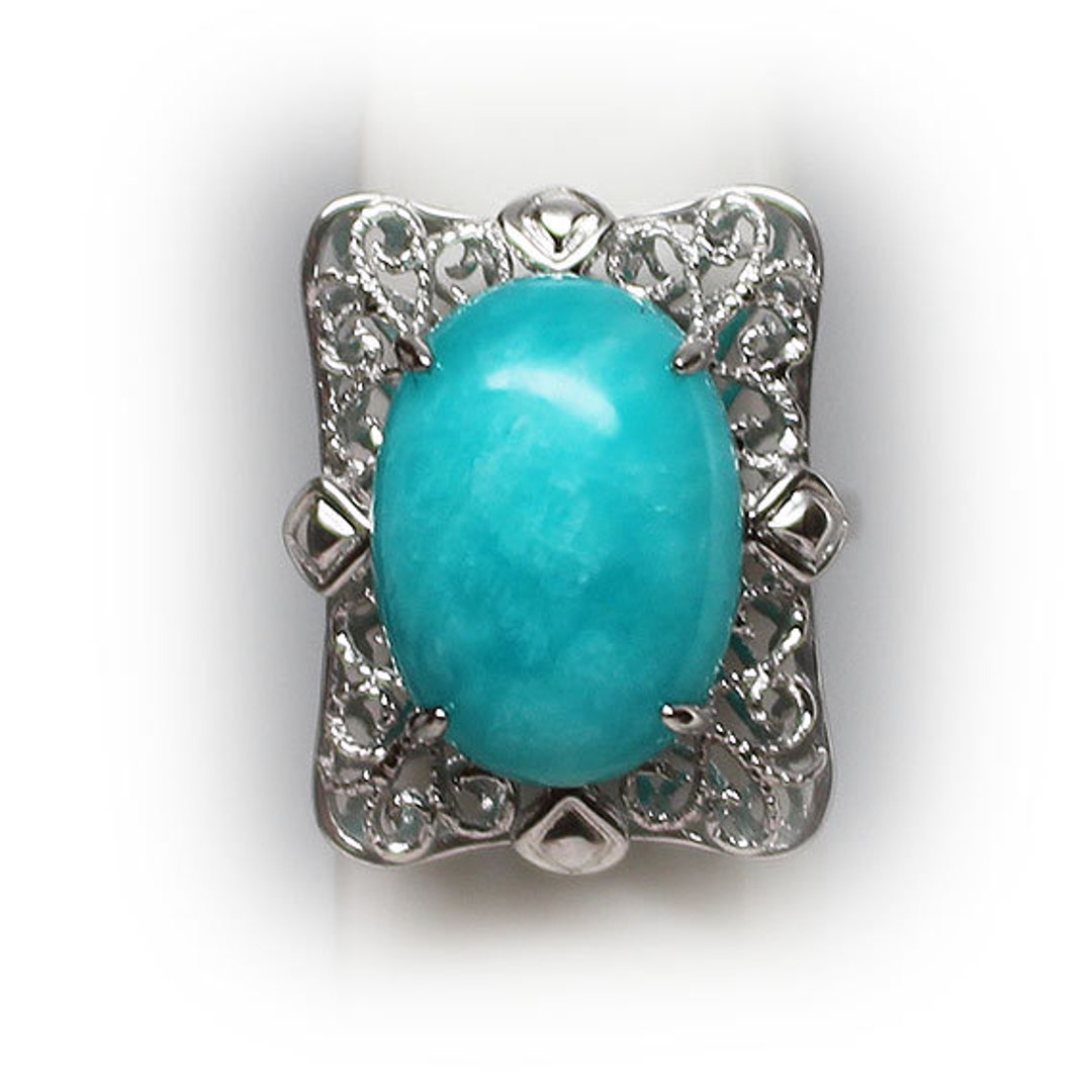 81stgeneration Sterling Silver Filigree Oval Turquoise Ring - Vintage Boho Gemstone Ring For Women