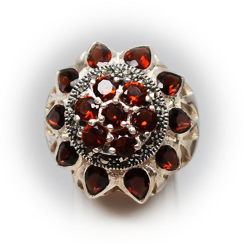 Sterling Silver Ladies Garnet Cocktail Cluster Ring Accented - Etsy