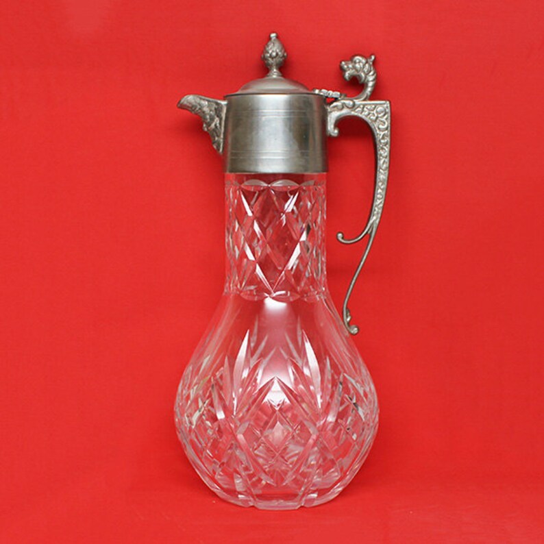 Large 12 Hand Cut Crystal Pitcher Decanter Etsy