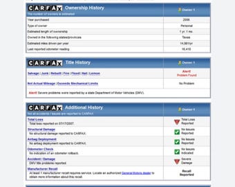 Full report for car history carfax