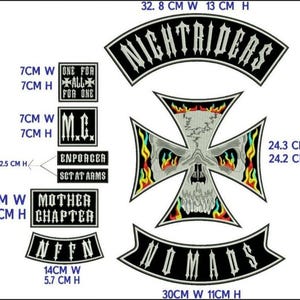 Nightriders Nomads MC Embroidery patches set of 9 Pcs Large size Iron on