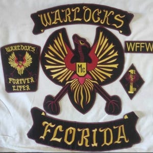 WarLocks Florida Mc Jacket 35CM Iron On Embroidered 06 Pcs Set