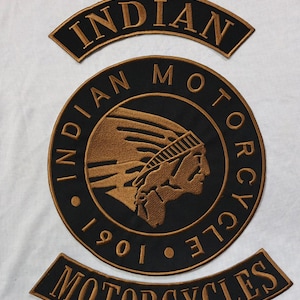 Indian Skull 1901 Embroidered Motorcycle Patch - 3 Piece Set (35cm, 4 Colors Available)