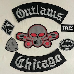 Outlaw Chicago/Nomad/Alabama God Forgives Outlaws Don&#39;t- Biker Patch Embroidered Iron On Rider Full Set