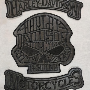 Harley Davidson Willi Skull Patch: Embroidered Faux Leather Iron-On Applique (35cm, 3-Piece Set)