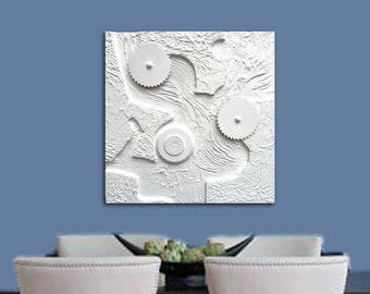 A Original 30 x 30 3D Pure White Painting - Sculpture - Minimalist-Palette Knife-Textured- Raised Sculpture- OOAK-Artist Skye Taylor